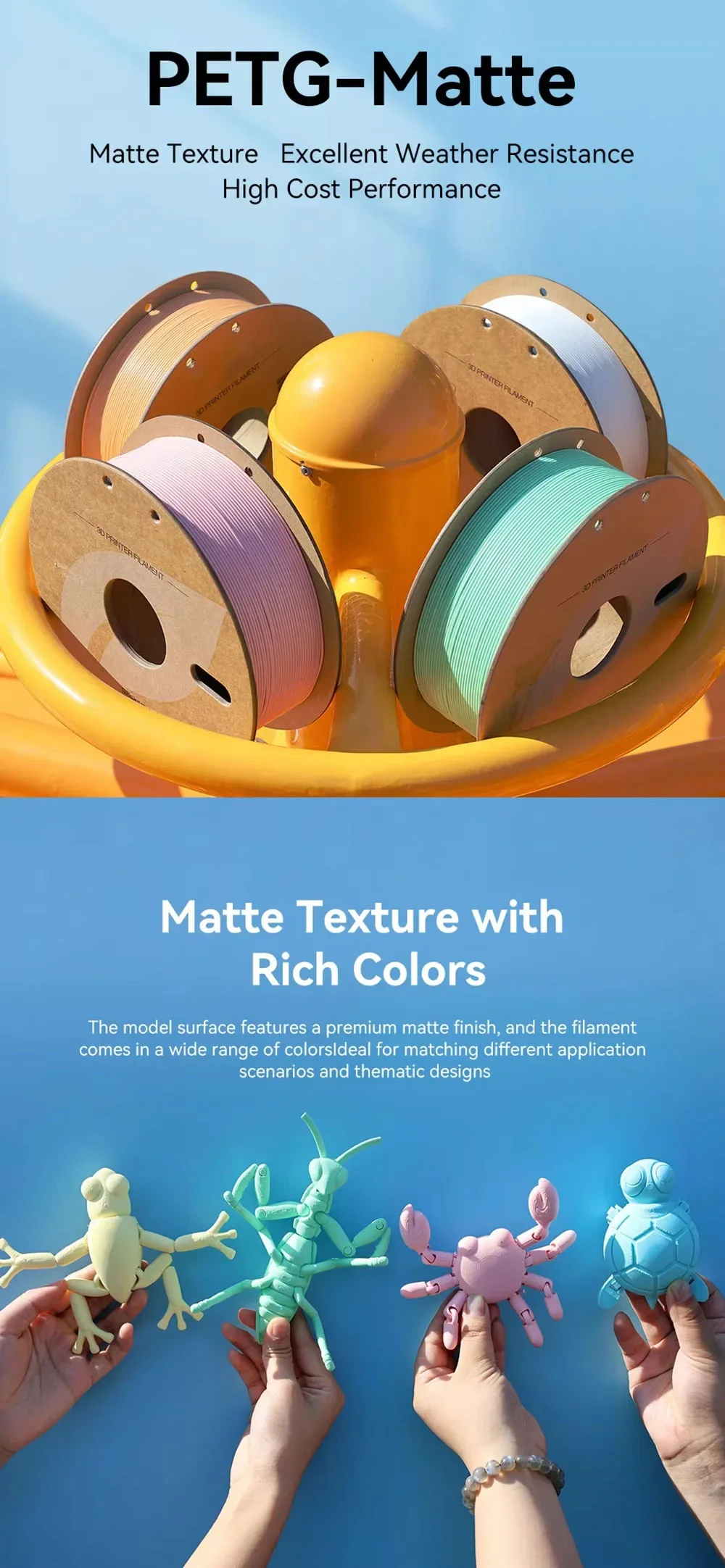 Matte PETG 3D Printer Filament 1.75mm/2.85mm/3.5mm 1Kg